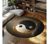Via Vela Feng Shui Decor Tappeti Rotondi 200cm Bamboo Forest Yin-Yang Tai Chi Bagua Pattern Tappeto Pieghevole Antiscivolo A Cerchio Sottile A Pile Ribassato Per La Camera Da Letto Di Casa