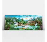 Via Vela Feng Shui Grande Tela di Canapa Arte Della Parete Natura Paesaggi Stampe Cascata Asiatica Pittura L'acqua Che Scorre Porta Ricchezza Murale per Home Office Decor 60x145cm con Cornice Nera