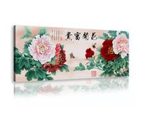 Via Vela Fiori di peonia con farfalle tela di canapa arte della parete cinese poster floreale pittura classica immagine opera d'arte stampa per soggiorno decor 50x147cm telaio interno
