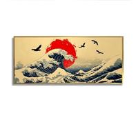Via Vela Giapponese l'onda fuori Kanagawa tela arte della parete sole rosso oceano stampe murale moderno grandi poster pittura per la decor del soggiorno di casa 50x126 cm con cornice in oro