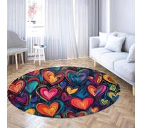 Via Vela Graffiti Art Tappeto rotondo antiscivolo 160cm Tappeto circolare leggero a pelo basso lavabile con motivo a cuore colorato per la scuola materna del soggiorno
