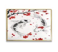 Via Vela Koi Fish Cherry Blossom Canvas Wall Art Orientale Zen Pittura Stampa Stile Giapponese Grande Murale Poster Artwork per Soggiorno Home Decor 40x60cm con Cornice Oro