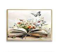 Via Vela Libro Bloom Tela Parete Arte Stampa Farfalla e Disegno Floreale Natura Immagine Opera d'Arte Poster Pittura Moderna Per Lavanderia Arredamento Interno 80x120cm Con Cornice Oro