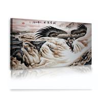 Via Vela maestosa aquila su tela di canapa paesaggio arte della parete pittura in stile cinese fiume cascate stampe poster opere d'arte per home office studio decor 75x147cm telaio interno