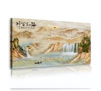 Via Vela Montagne tranquille Paesaggio Tela Arte della parete Cascata Feng Shui Buona fortuna Koi pesce immagini Stampe d'arte per la decor del soggiorno 50x100cm telaio interno