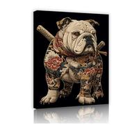 Via Vela Murale Bulldog Samurai Tela Arte murale Stampe floreali di animali Arte moderna a tema animali domestici Grande poster dipinto per arredamento del bar del dormitorio 50x60cm