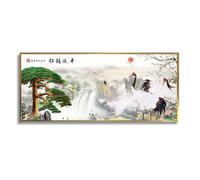 Via Vela Paesaggio asiatico tela di canapa arte gru bianca opera d'arte murale tradizionale montagna fiume stampe Feng Shui poster pittura per ufficio decor 50x126cm con cornice d'oro