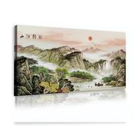 Via Vela Paesaggio Cinese Murale Tela Arte Della Parete Montagne Maestose E Fiumi Tranquilli Meditazione Moderna Opera D'arte Per Soggiorno Ufficio Decor 25x50cm telaio interno