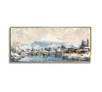 Via Vela Paesaggio invernale giapponese Tela di canapa Paesaggio montano Stampa Grande opera d'arte incorniciata Pittura moderna della natura per il soggiorno Home Decor 30x76cm con cornice d'oro