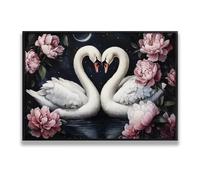 Via Vela Romantico Cigno Amanti Tela di canapa Arte Della Parete Arte Tradizionale Peonia Fiore Immagine Stampa Poster Pittura Murale per Camera Da Letto Soggiorno Home Decor 40x60cm con Cornice Nera