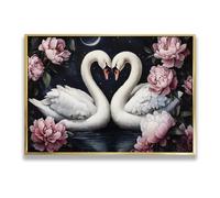 Via Vela Romantico Cigno Amanti Tela di canapa Arte Della Parete Arte Tradizionale Peonia Fiore Immagine Stampa Poster Pittura Murale Per Camera Da Letto Soggiorno Home Decor 40x60cm Con Cornice Oro
