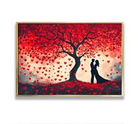 Via Vela Romantico Cuore Albero Silhouette Tela Arte Della Parete Bella Amanti Paesaggio Immagini Opere d'Arte Stampe Casa Soggiorno Decor Poster Pittura 80x120cm con Cornice Oro