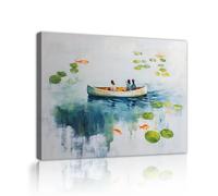 Via Vela Scena del lago di canoa Tela Arte murale Pittura della natura Ninfee galleggianti Murale Opere d'arte sull'acqua Stampe poster per il soggiorno Arredamento della casa 30x40cm