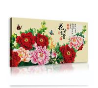 Via Vela Stile cinese Fiori ricchi Bloom tela di canapa Wall Art Print Farfalle Peonia Pittura Immagine Fiore asiatico Opera d'arte per Home Office Decor 25x50cm telaio interno
