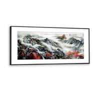 Via Vela Stile cinese Paesaggio Tela di canapa Parete Scena nebbiosa Stampe Moderno Murale panoramico per soggiorno Camera da letto Decor 50x126cm con cornice nera