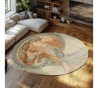 Via Vela Stile illustrazione Stampa Tappeto rotondo 150cm Ritratto di donna retrò Tappeto antiscivolo a pelo corto pieghevole senza spargimento per la camera da letto Patio sul ponte