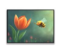 Via Vela Stravagante ape e arancione tulipano tela arte della parete per la scuola materna Stampe di immagini da giardino Colorful Nature Poster Painting Wall Decor 60x92cm con cornice nera