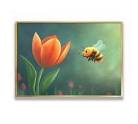 Via Vela Stravagante ape e arancione tulipano tela arte della parete per la scuola materna Stampe di immagini da giardino Colorful Nature Poster Painting Wall Decor 80x120cm con cornice in oro