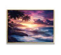 Via Vela Sunset Beach Waves Canvas Wall Art Tropical Ocean Picture Artwork Artwork Stampe Coastal Seascape Poster Pittura Grande Decor Della Parete Per Sala Da Pranzo 40x60cm con cornice d'oro