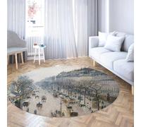 Via Vela Tappeti rotondi da comodino 150cm The Boulevard Montmartre in una mattina d'inverno Tappeto circolare a pelo corto con supporto antiscivolo per la camera da pranzo