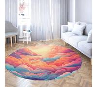 Via Vela Tappeti rotondi dal design creativo 120cm Modello a nuvola astratta colorata Tappeto circolare a pelo corto lavabile con supporto antiscivolo per la camera degli ospiti della sala da pranzo