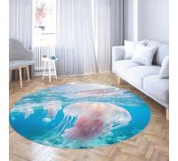 Via Vela Tappeti rotondi dal design estetico 120cm Modello a medusa rosa Tappeto circolare sottile pieghevole antiscivolo lavabile a pelo basso per la camera da letto di casa