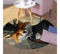 Via Vela Tappeti rotondi d'arte contemporanea 150cm Fox Gentleman Pattern Lavabile Antiscivolo Pieghevole A Cerchio Sottile Tappeto per Casa Camera Da Letto Sala Da Pranzo