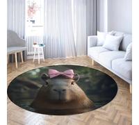 Via Vela Tappeti rotondi della fauna selvatica 180cm Pink Bow Capybara Pattern Lavabile Antiscivolo Pieghevole Sottile Cerchio Tappeto per la Camera Da Letto Da Pranzo