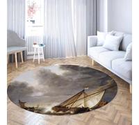 Via Vela Tappeti rotondi di arte barocca 100cm Navi gettate in una stampa di burrasca Lavabile Antiscivolo Morbido Tappeto circolare a pelo basso per la camera degli ospiti del soggiorno