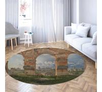 Via Vela Tappeti rotondi di arte rurale 80cm Paesaggio architettonico retrò Tappeto leggero antiscivolo lavabile per l'arredamento della stanza della scuola materna del bambino in aula