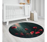 Via Vela Tappeti rotondi di grandi dimensioni dal design creativo 240cm - bellissimi fiori rossi nel modello del giardino tappeto rotondo sottile a pelo basso antiscivolo per camera da letto