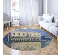Via Vela Tappeti rotondi di grandi dimensioni in stile classico 100cm Retro Water Buildings Print Tappeto sottile antiscivolo lavabile per l'arredamento della stanza della scuola materna del bambino
