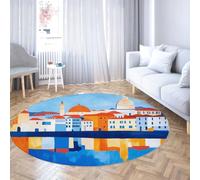 Via Vela Tappeti rotondi di grandi dimensioni in stile costiero 200cm Tappeto sottile antiscivolo minimalista colorato con motivo architettonico nordico per il gioco negli spogliatoi delle aule