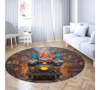 Via Vela Tappeti rotondi fantasiosi per la nursery 80cm Cottagecore Natale vintage Dwarf Pattern Lavabile e antiscivolo tappeto sottile a cerchio per lavanderia