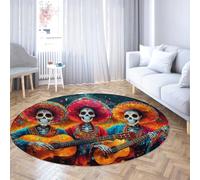 Via Vela Tappeti rotondi Graffiti Art 160cm Musica divertente Teschio Modello Lavabile Antiscivolo Pieghevole Sottile Cerchio Tappeto per la Camera Da Letto Da Pranzo