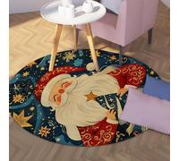 Via Vela Tappeti rotondi grandi a tema natalizio 200cm Simpatico modello di Babbo Natale tappeto sottile antiscivolo lavabile per stuoie per la decor della stanza della scuola materna del bambino
