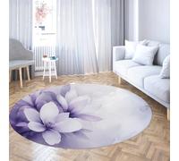 Via Vela Tappeti rotondi in stile acquerello 160cm motivo floreale lilla lavabile antiscivolo pieghevole a pelo corto sottile per la casa camera da letto sala da pranzo