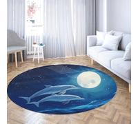 Via Vela Tappeti rotondi in stile cartone animato 120cm Delfini che saltano fuori dal mare Stampa Tappeto circolare antiscivolo lavabile a pelo basso per ingresso circolare per esterni interni