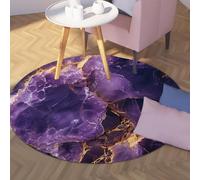 Via Vela Tappeti rotondi in stile classico per la scuola materna 100cm Tappeto circolare antiscivolo lavabile con texture di cristallo dorato viola astratto per lavanderia e sala da pranzo