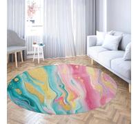 Via Vela Tappeti rotondi in stile colorato 100cm - Blu Oro rosa Acquerello astratto Spot Liquid Splash Soffice tappeto a pelo corto antiscivolo per l'arredamento dell'appartamento