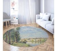 Via Vela Tappeti rotondi in stile pittorico famoso 150cm Paesaggio forestale lungo il fiume Tappeto circolare sottile pieghevole antiscivolo a pelo basso lavabile per la camera da letto di casa
