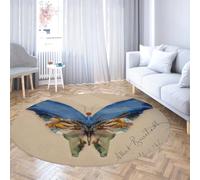 Via Vela Tappeti rotondi in stile retrò 80cm farfalla blu lavabile antiscivolo a pelo corto pieghevole a cerchio sottile per la casa camera da letto divano sala da pranzo