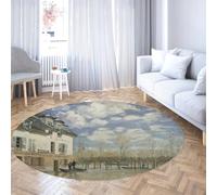 Via Vela Tappeti rotondi in stile retrò 80cm Flood At Port-Marly Tappeto circolare sottile pieghevole lavabile antiscivolo a pelo corto per la casa Camera da letto Divano Sala da pranzo