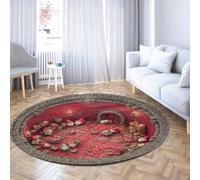 Via Vela Tappeti rotondi lavabili a macchina Fantasy Village 100cm 3D illusion Red Dwarf Pattern antiscivolo a pelo basso tappeto circolare per cucina e camera da letto