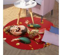 Via Vela Tappeti rotondi rossi 200cm Simpatico modello Dio della ricchezza Lavabile antiscivolo pieghevole a pelo corto Tappeto sottile circolare per casa Camera da letto Divano Sala da pranzo