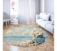 Via Vela Tappeti rotondi rustici 160cm tondi con motivi di giglio e conchiglie Ocean Beach da camera letto antiscivolo lavabili morbidi pieghevoli facile pulire resistenti alle macchie del soggiorno