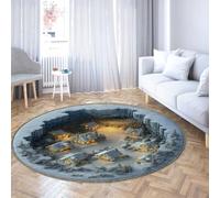 Via Vela Tappeti rotondi Winter Snowy Scene 120cm Tappeti Rotondi Rustic Wonderland Village Pattern Lavabile antiscivolo a pelo basso pieghevole pieghevole per sala da pranzo