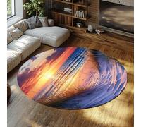 Via Vela Tappeto 100cm rotondi per l isola tramonto Erba da spiaggia Tappetino circolari resistenti alle macchie Onde del mare morbido sala giochi Dune di sabbia colorate a pelo basso Classe la