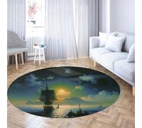 Via Vela Tappeto 100cm rotondi per l isola tramonto Erba da spiaggia Tappetino circolari resistenti alle macchie Onde del mare morbido sala giochi Dune di sabbia colorate a pelo basso Classe la