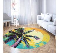 Via Vela Tappeto 120cm Artistici Rotondi Sala giochi vibrante Graffiti Macchina per palme Tappetino circolari lavabili antiscivolo da nursery in stile colorato studio Resistente alle macchie